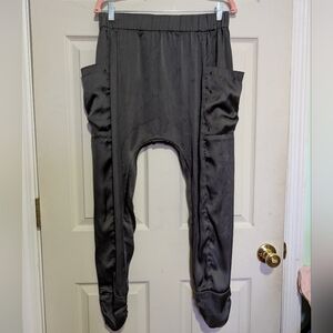 Millou Gray Satin Harem Pants XS 100% Silk Sporty Y2K